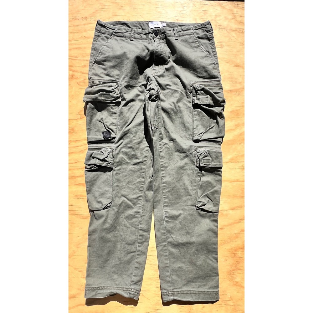 Topman Mens Olive Green Cargo Pants Multi Pocket Utility Trousers W34 L30